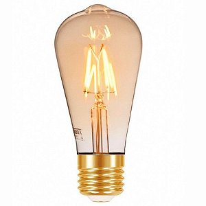 Lâmpada Led Filamento E-27 4w 100v-240v St64 3500k Luz Amarela Dimerizável Ab Âmbar Taschibra