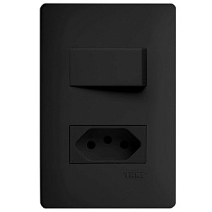 Conjunto Tomada Simples Mais Interruptor Simples De Embutir 250v 20a Habitat 4063 Preto Fame