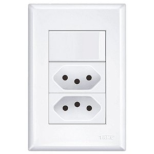 Interruptor Simples 16a/250w Com Tomada Dupla 2p+t 20a/250w Evidence 3534 Branco Fame