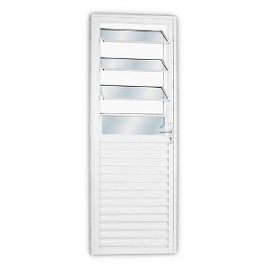 Porta De Alumínio Com Basculante Vidro Mini Boreal Lado Esquerdo 210x80cm Sólida Branca Mgm