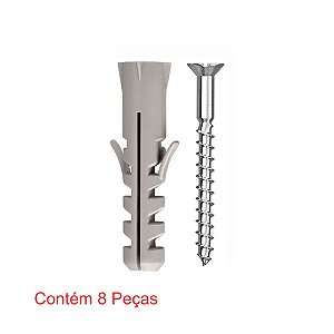 Parafuso Madeira Fenda Philips 4,2x40mm + Bucha Nylon Com Aba 7mm 8 Peças Sforplast