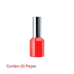 Terminal Pré-isolado Tubolar Simples Para Fios E Cabos De  1,0mm² Vermelho 20 Peças Sforplast