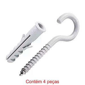 Bucha Nylon Sf Com Aba + Gancho Branco 8mm 4 Peças Sforplast