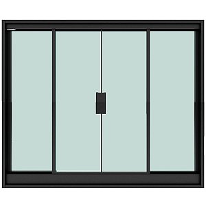 Janela De Correr Em Alumínio Preto Vidro Incolor 1500x1000mm 4 Folhas Blinglass
