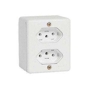Conjunto Tomada Dupla 2p+t De Sobrepor 10a 250v Box 63120 Branco Ilumi