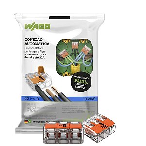 Conector De Emenda 3 Pólos Cabo Até 4mm 32a 450v 221-413/k000-0002 4 Peças Wago