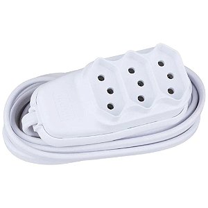 Extensão Elétrica 3 Tomadas 3 Pinos 10a 250v 2,5 Metros 17871 Branca Ilumi