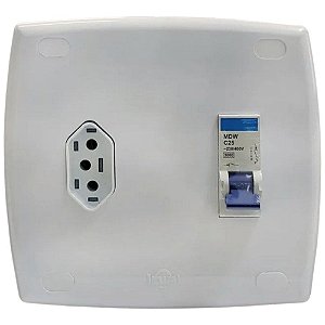 Caixa Para Disjuntor De Embutir E Tomada 2p+t 20a 250v Com Disjuntor Ilumi