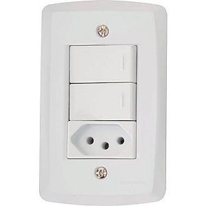 Conjunto Tomada Simples 2p+t Mais Interruptor Duplo De Embutir 250v 10a Lux2 Branca Tramontina