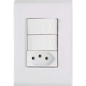 Conjunto Tomada Simples 2p+t Mais Interruptor Duplo De Embutir 250v 10a Liz Branca Tramontina