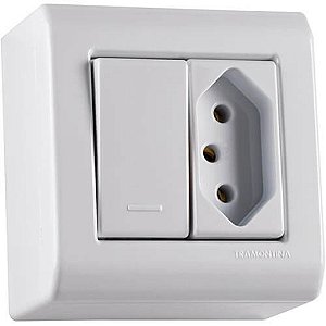 Conjunto Tomada Simples 2p+t Mais Interruptor Simples De Sobrepor 250v 20a Lizflex Branca Tramontina