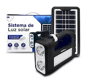 Kit Luz de Emergência + Lanterna + 3 Lâmpada Led + Carregador USB + Placa Solar Portatil - BIVOLT
