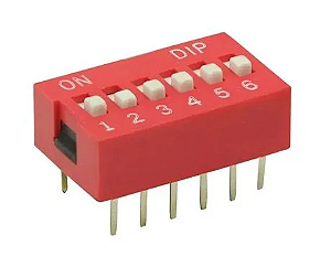 Chave Dip Switch Vermelho 6 Vias 180 Graus