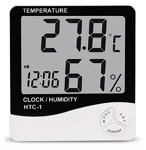 Termo Higrômetro Digital com Relógio e Alarme HTC-1