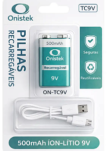 Bateria Recarregavel 9V - USB-C - 500MHA - ON-TC9V - ONISTEK