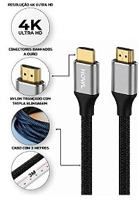 Cabo HDMI 2.0 4K HD 3M Reforçado Tripla Blindagem HOWL