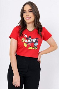 T-SHIRTS FEMININA ALGODÃO PRETO SILK MICKEY AND MINNIE - LOJA de T-SHIRTS