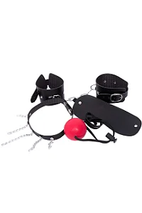 KIT PRISIONEIRA COM VENDA, ALGEMA BRACELETE, COLEIRA E MORDAÇA PRETA