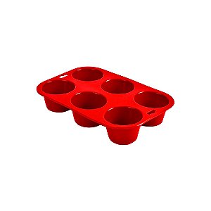 Forma De Cupcake De Silicone Vermelha Com 6 Espaços