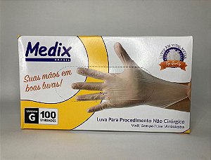 LUVA DE VINIL MEDIX NÃO CIRÚRGICO SEM PÓ - CA 44562/44531/48203
