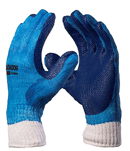 LUVA PROTEÇAO ALGODAO LATEX AZUL ANTIDERRAPANTE GLADIADOR DA36105AZ CA 8082