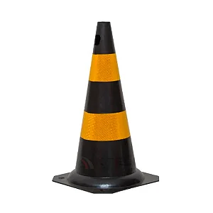 CONE RIGIDO 50CM ZEBRADO REFLETIVO - PRETO E AMARELO - KTELI