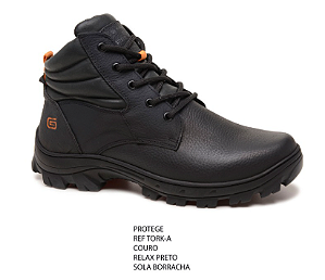 BOTINA PROTEGE REFORÇADA COURO RELAX PRETA SOLA BORRACHA BICO PVC TORK -CA 43770 - GOGOWEAR