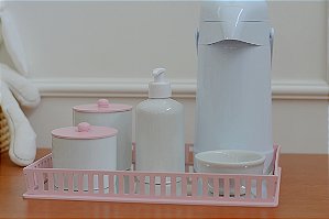 Kit Higiene Porcelanas Bebê Moderno Bandeja K039 Rosa