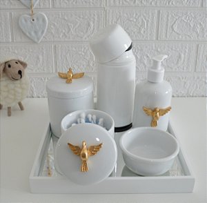 Kit Higiene Porcelana Bebê Térmica Bandeja Banho Divino