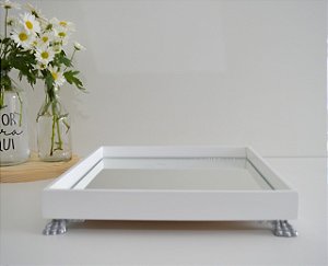 Bandeja Multiuso Bebê MDF P Espelho Resina Decoração B097 - Prata