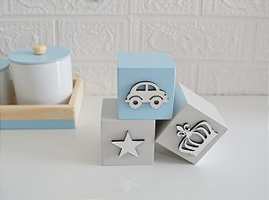 Kit 3 Cubos Bebê Quarto Espelho Personalizado Decoração Prata