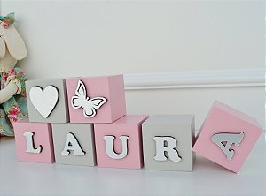 Kit 11 Cubos Mdf Prata Revelação Letra Bebê Espelho Infantil