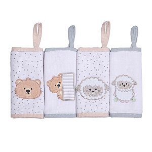 Kit 04 Paninhos de Boca 100% Algodão Urso Ovelha Maternidade Bebê Papi