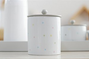 Kit Higiene Porcelana Bebê Maternidade Poa Colorido Unissex Bandeja Cinza