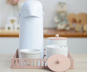 Kit Higiene Porcelana Bebê Maternidade Infantil Meninas Rosê Quarto Decoração + Potes + Térmica