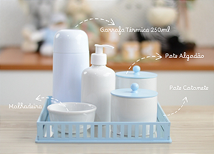 Kit Cuidados Bebê Maternidade Higiene Azul Quarto Meninos Decoração Potes Porcelana