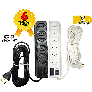 Filtro de Linha Com 3 Metros de Cabo Com Fusível 3 Pinos Regua Eletrica