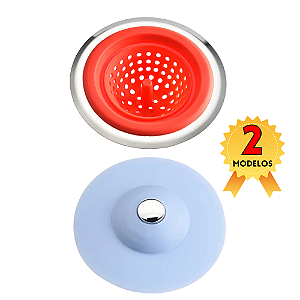 Ralo de Pia Inteligente Retrátil em Silicone 10CM e Ralo de Pia grande Inox 11,5CM