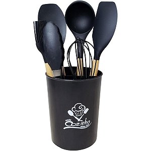 Jogo de Cozinha Kit C/6 Peças Utensílios de Cozinha em Silicone e Cabo de Madeira Antiaderentes