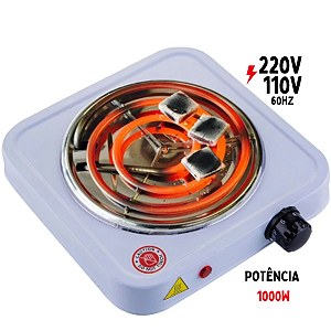 Fogareiro Elétrico 1000W Cooktop 1Boca Portátil 2 Modelos 220v e 110v