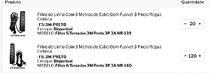 pedido (20 unidades 5 tomadas cabo 3M NR-139 120 unidades 6 tomadas cabo 3M  NR-140)