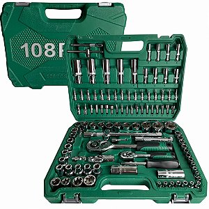 Maleta de soquetes e catraca reversível com extensor 108pcs