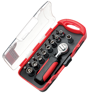 Chave Catraca 1/4 Com Soquetes e Pontas Bits Kit 19 Peças