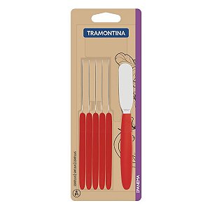 Conjunto Espátulas para Manteiga Tramontina Aço Inox Vermelho 6 Peças