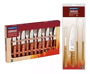 Kit Churrasco 15 Peças Inox Garfos Facas Pegador Tramontina