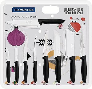 JOGO FACAS INOX 9PC PLENUS PRETO