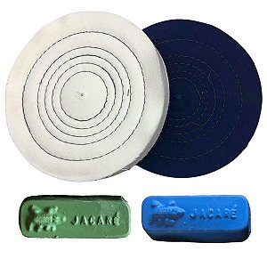 Kit Para Polir Metais Pastas Verde Azul Rodas De Pano 15 Cm