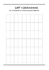 Kit 10 folhas Etiqueta de Composição Têxtil LNT 1 (25mm x 40mm) 560 etiquetas