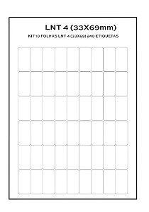 Kit 10 folhas Etiqueta de Composição Têxtil LNT 4 (33mm x 69mm) 240 etiquetas