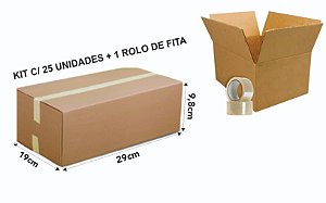 Caixa de Papelão para embalagens kit c/ 25 e 1 Rolo de fita para fechamento